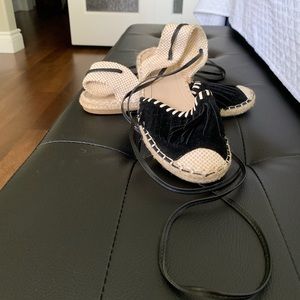 Black and beige sandals